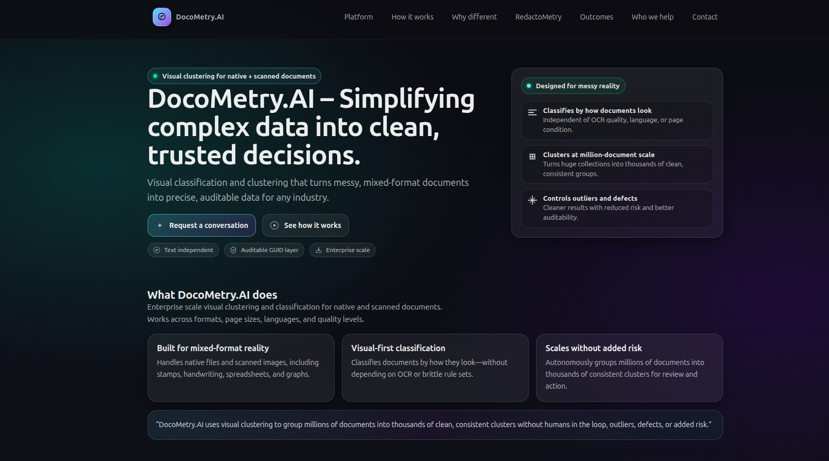 Screenshot of DocoMetry.AI one-pager
